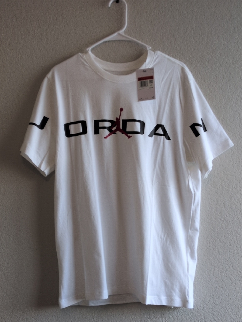 Jordan White Short-Sleeve Logo Tee with Red Jumpman